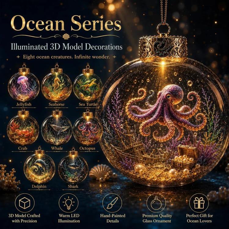 Wild Life Crystal PET Ornament, Octopus Model A, Jellyfish Model A, Seahorse Model A, Sea Turtle Model A, Crab Model A, Whale Model A, Dolphin Model A, Shark Model A, Dolphin Model B, Sea Turtle Model B, Whale Model B, Octopus Model B, Jellyfish Model ...
