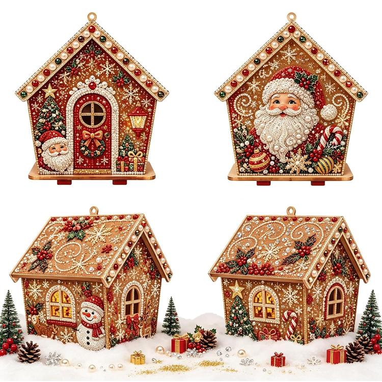 DIY Beaded Pearl Art Christmas Decorations Craft Kit, Santa Claus, Christmas Tree, Wreath, Elk, Snowman, Sock