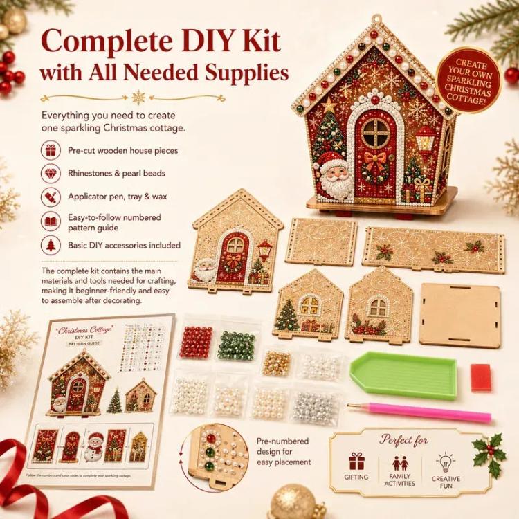 DIY Beaded Pearl Art Christmas Decorations Craft Kit, Santa Claus, Christmas Tree, Wreath, Elk, Snowman, Sock