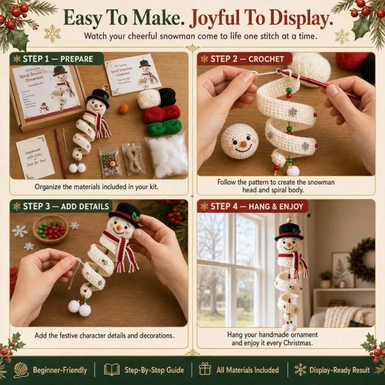 Crochet Christmas Spiral Hanging Ornament DIY Kit, Snowman, Santa Claus, Christmas Tree, Winter Penguin, Merry Reindeer, Night of the Ghosts, Pumpkin Ghost, Snowman Model B, Santa Claus Model B, Christmas Tree Model B