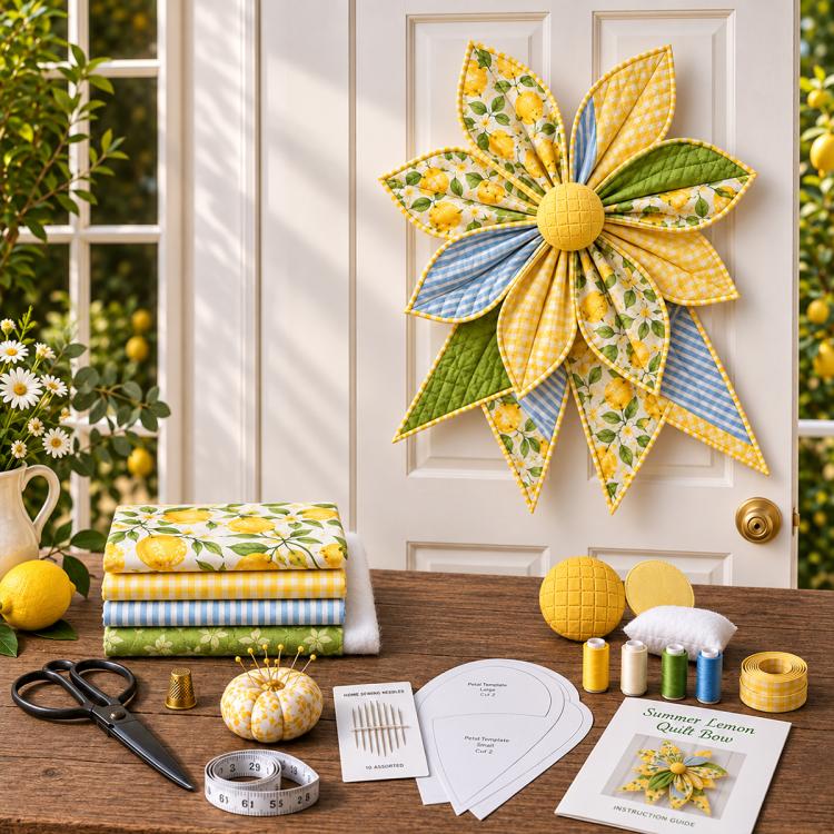 Patchwork Quilted Bow Sewing DIY Kit, Maple Leaves, Spring Flowers, Halloween, Summer Lemon, Winter Snowflakes, Christmas, Red Sparrow
