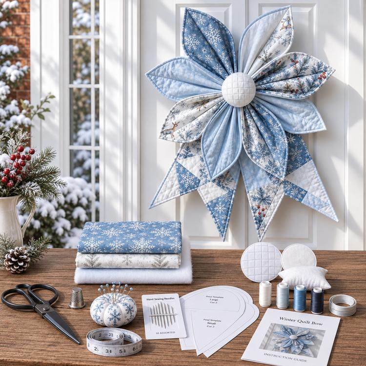 Patchwork Quilted Bow Sewing DIY Kit, Maple Leaves, Spring Flowers, Halloween, Summer Lemon, Winter Snowflakes, Christmas, Red Sparrow