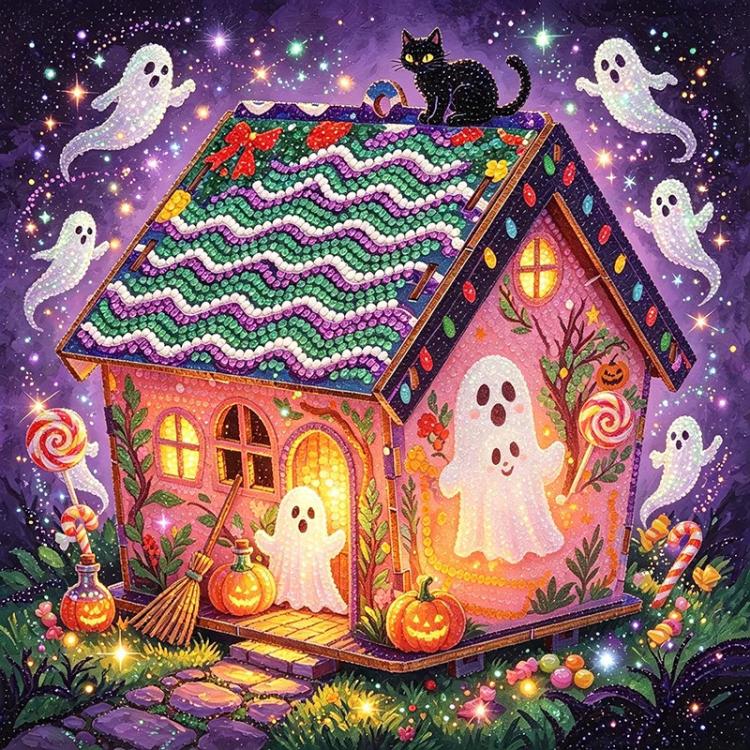 DIY Beaded Pearl Art Halloween Decorations Craft Kit, Pink Ghosts, Magical Witch, Bountiful Pumpkin, Retro Cat, Tombstone, Midnight Ghosts, Candy Corn, Pirate Skull, Eyeball Pumpkin, Scarlet Cat