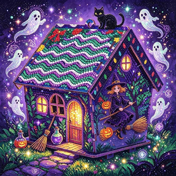 DIY Beaded Pearl Art Halloween Decorations Craft Kit, Pink Ghosts, Magical Witch, Bountiful Pumpkin, Retro Cat, Tombstone, Midnight Ghosts, Candy Corn, Pirate Skull, Eyeball Pumpkin, Scarlet Cat