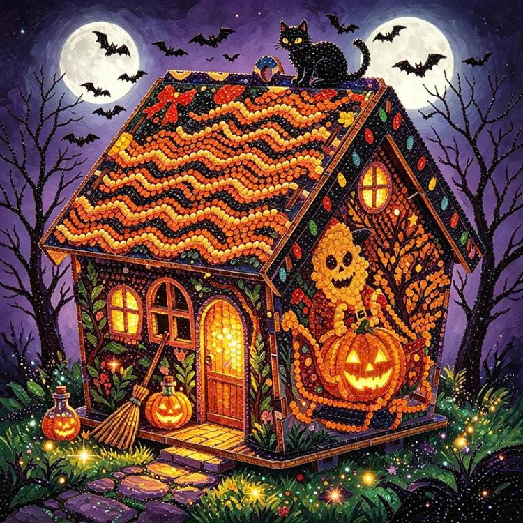 DIY Beaded Pearl Art Halloween Decorations Craft Kit, Pink Ghosts, Magical Witch, Bountiful Pumpkin, Retro Cat, Tombstone, Midnight Ghosts, Candy Corn, Pirate Skull, Eyeball Pumpkin, Scarlet Cat