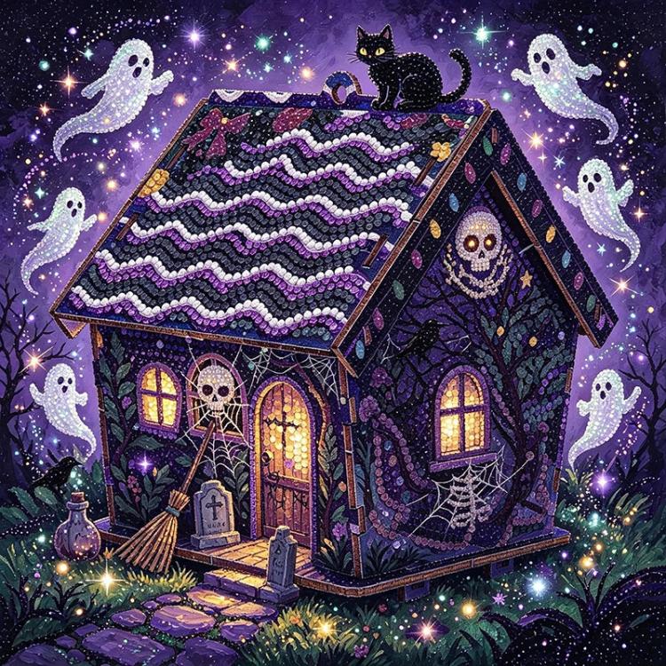 DIY Beaded Pearl Art Halloween Decorations Craft Kit, Pink Ghosts, Magical Witch, Bountiful Pumpkin, Retro Cat, Tombstone, Midnight Ghosts, Candy Corn, Pirate Skull, Eyeball Pumpkin, Scarlet Cat