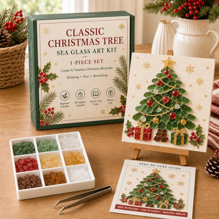 Christmas Acrylic Sea Glass DIY Art Kit, Snowman, Santa Claus, Christmas Tree, Reindeer, Train, Christmas Stocking, House