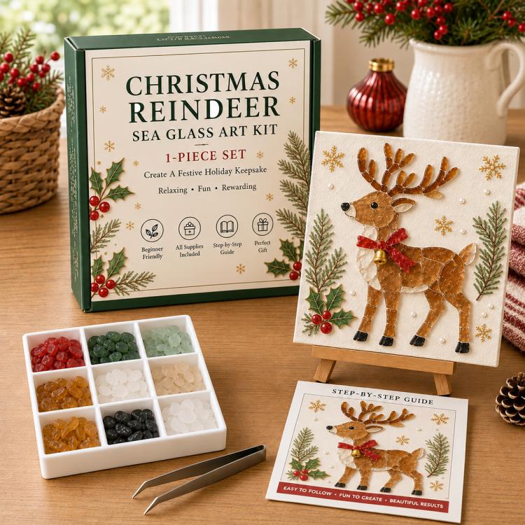 Christmas Acrylic Sea Glass DIY Art Kit, Snowman, Santa Claus, Christmas Tree, Reindeer, Train, Christmas Stocking, House