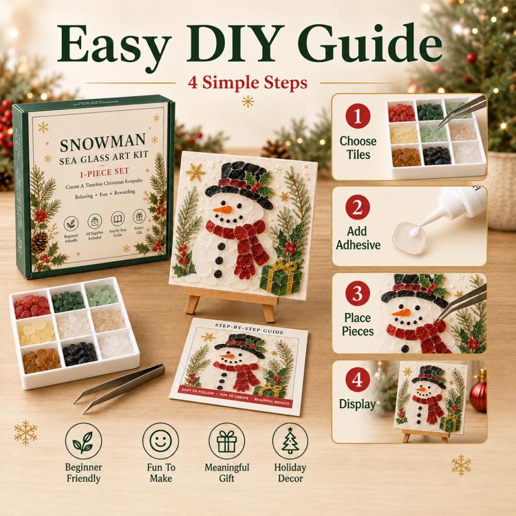 Christmas Acrylic Sea Glass DIY Art Kit, Snowman, Santa Claus, Christmas Tree, Reindeer, Train, Christmas Stocking, House