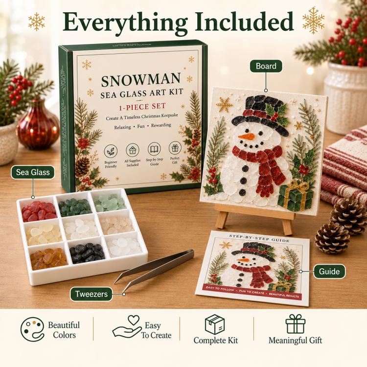Christmas Acrylic Sea Glass DIY Art Kit, Snowman, Santa Claus, Christmas Tree, Reindeer, Train, Christmas Stocking, House