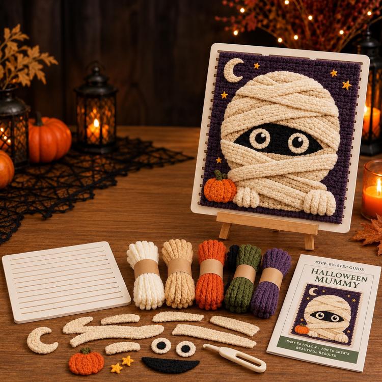3D Halloween Fabric Weaving Quilt DIY Kit, Pumpkin, Ghosts, Witch, Mummy, Skull, Vampire