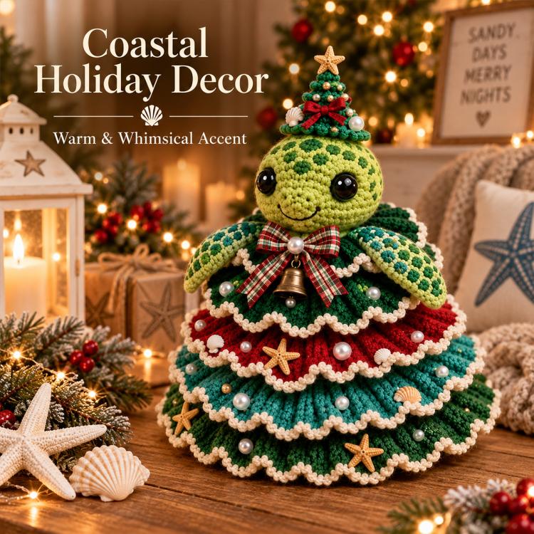Crochet Marine Animal Yarn Christmas Tree DIY Kit, Clownfish, Sea Turtle, Dolphin, Octopus, Seahorse, Crab, Whale, Manta Ray