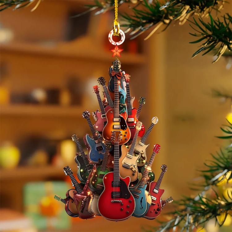 Christmas Rocking Around The Guitar Ornament