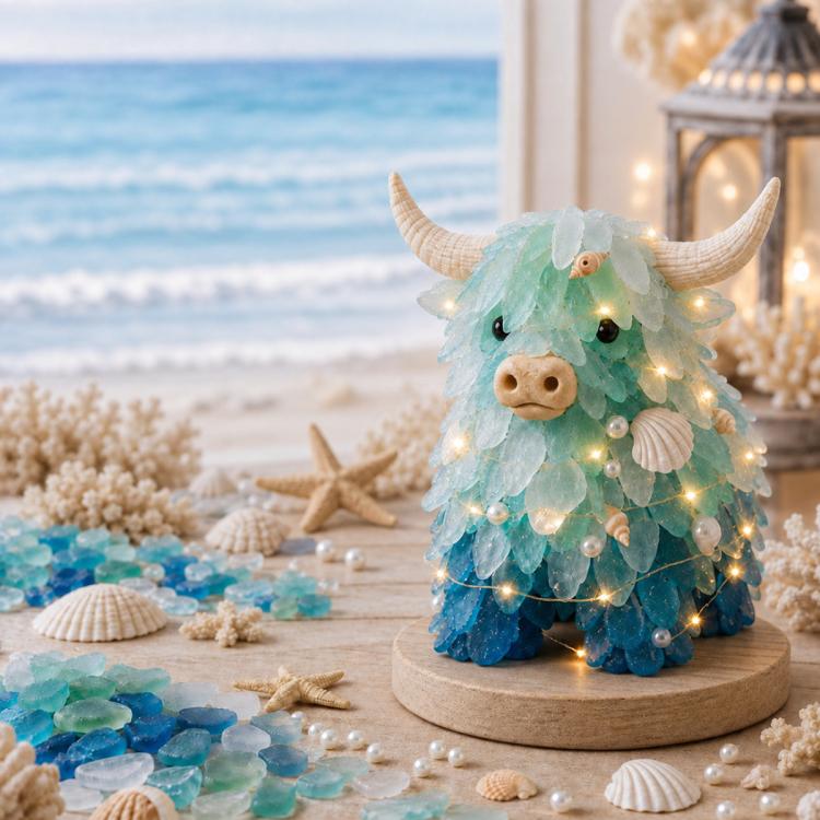 3D DIY Sea Glass Art Kit with LED Lights, Christmas Tree, Highland Cattle, Sea Turtle, Whale, Octopus, Dachshund, Little Gnome, Penguin, Snowman, Conch