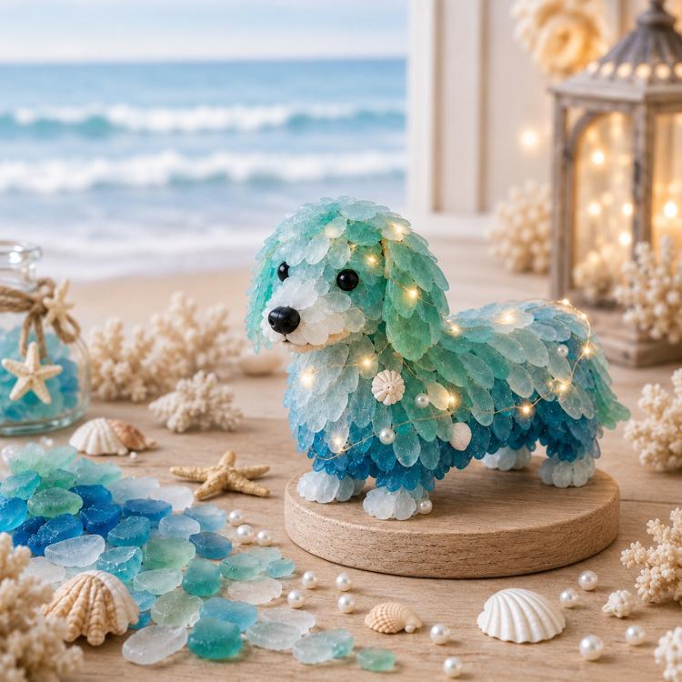 3D DIY Sea Glass Art Kit with LED Lights, Christmas Tree, Highland Cattle, Sea Turtle, Whale, Octopus, Dachshund, Little Gnome, Penguin, Snowman, Conch