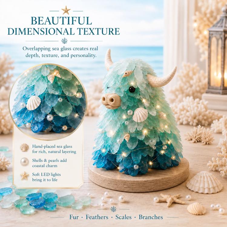3D DIY Sea Glass Art Kit with LED Lights, Christmas Tree, Highland Cattle, Sea Turtle, Whale, Octopus, Dachshund, Little Gnome, Penguin, Snowman, Conch
