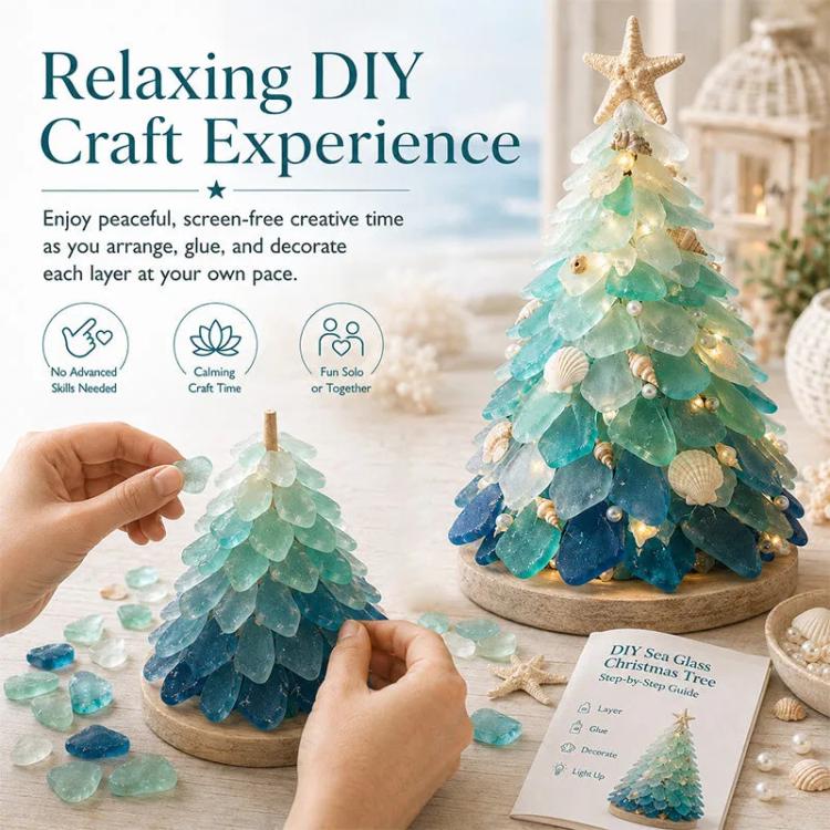 3D DIY Sea Glass Art Kit with LED Lights, Christmas Tree, Highland Cattle, Sea Turtle, Whale, Octopus, Dachshund, Little Gnome, Penguin, Snowman, Conch
