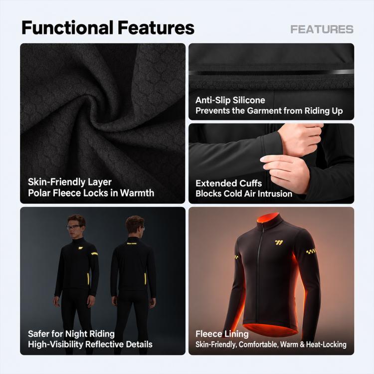 WEST BIKING Winter Fleece Thermal Cycling Jersey Set Long Sleeve for Unisex, M, L, XL, XXL, XXXL