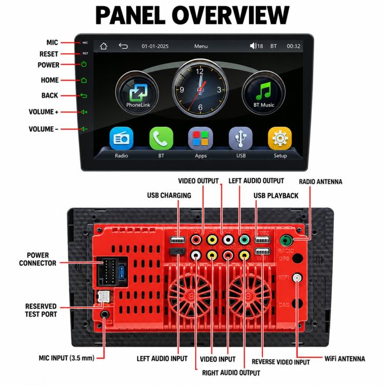 Double-DIN Car MP5 Player Wireless CarPlay/Android Auto Bluetooth HD Display, 9 inch, 9 inch+AHD, 10 inch, 10 inch+AHD