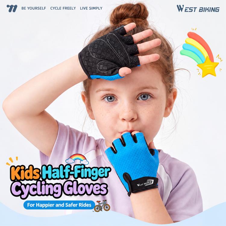 WEST BIKING 1 Pair Kids Half Finger Bicycle Gloves Breathable Wear-resistant Anti-slip Outdoor Cycling Gear, S, M, L