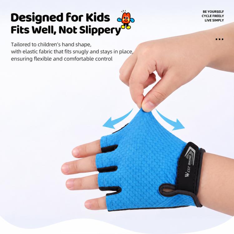 WEST BIKING 1 Pair Kids Half Finger Bicycle Gloves Breathable Wear-resistant Anti-slip Outdoor Cycling Gear, S, M, L