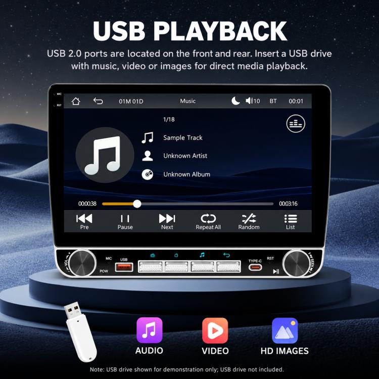 10.1 inch IPS Double-DIN Car MP5 Player Wireless CarPlay/Android Auto Bluetooth HD Display