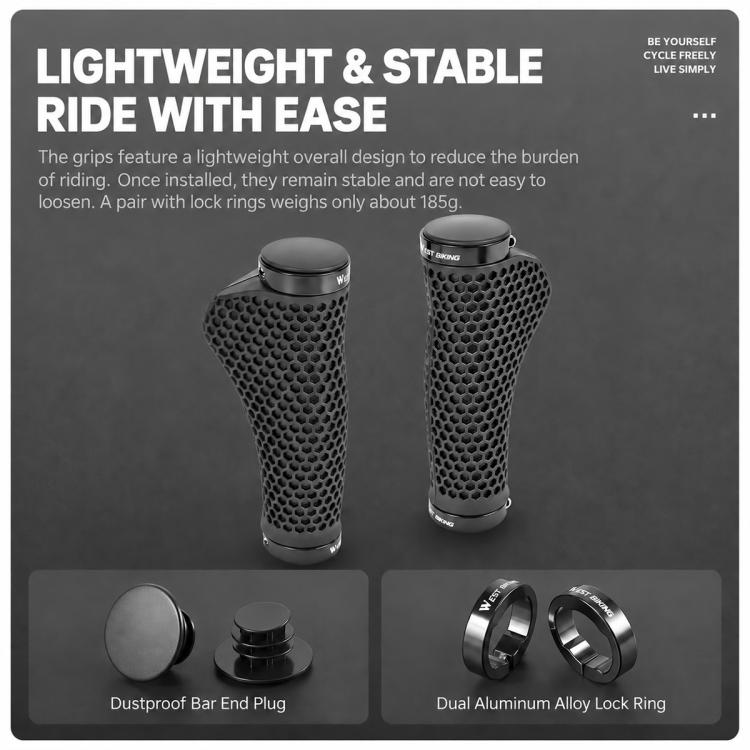 WEST BIKING 1 Pair Honeycomb Palm Rest Anti-slip Shock Absorbing MTB Handlebar Grips