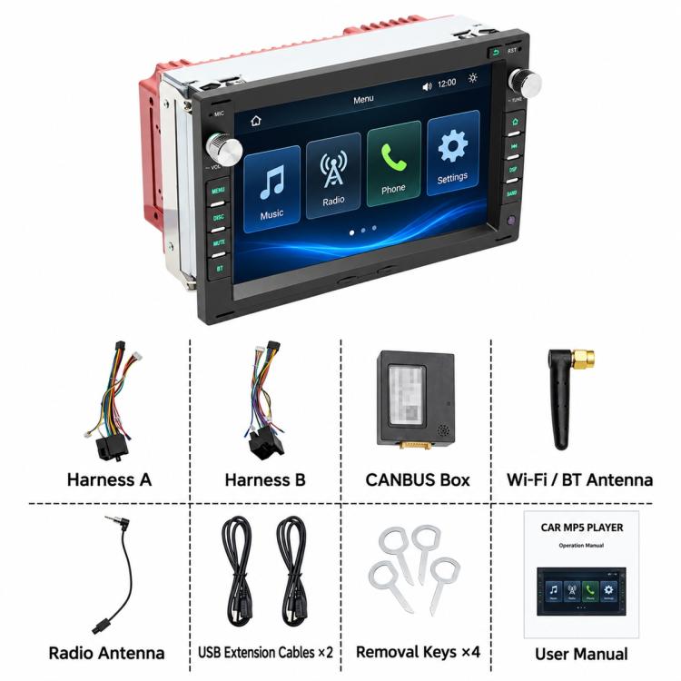 7 inch Car MP5 Player CarPlay & Android Auto Smart Bluetooth Display for Volkswagen Passat Lingyu 1997-2009