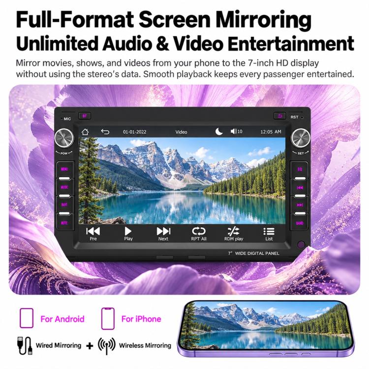 7 inch Car MP5 Player CarPlay & Android Auto Smart Bluetooth Display for Volkswagen Passat Lingyu 1997-2009