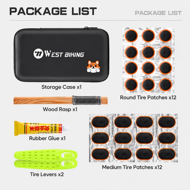 WEST BIKING Bike Tire Repair Kit Fast Puncture Patch Tool Bag, Glue-Free, Tire Repair Kit