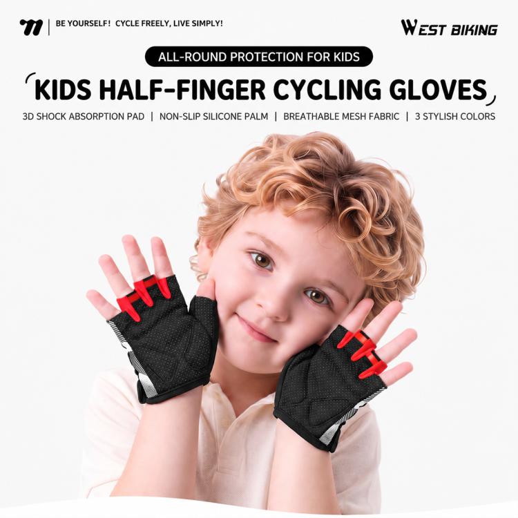 WEST BIKING 1 Pair Kids Half Finger Cycling Gloves Outdoor Sports Protective Gear, S, M, L