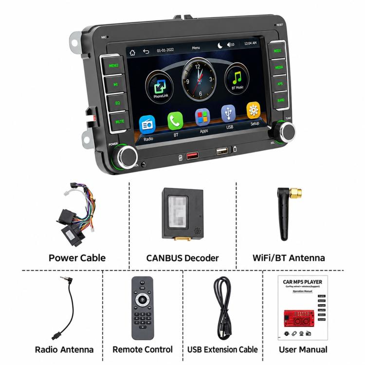 Car MP5 Player Phone Connectivity Bluetooth Reversing Camera for Volkswagen, F9070W 7 inch