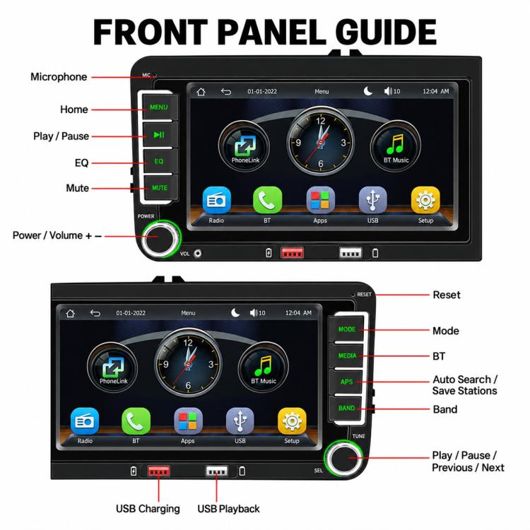Car MP5 Player Phone Connectivity Bluetooth Reversing Camera for Volkswagen, F9071W 7 inch