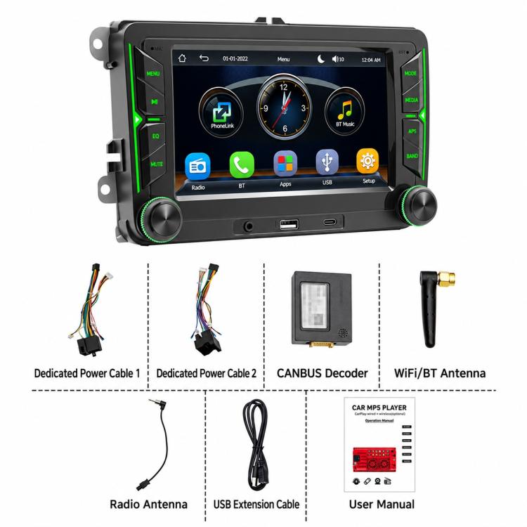 Car MP5 Player Phone Connectivity Bluetooth Reversing Camera for Volkswagen, F9074W 7 inch