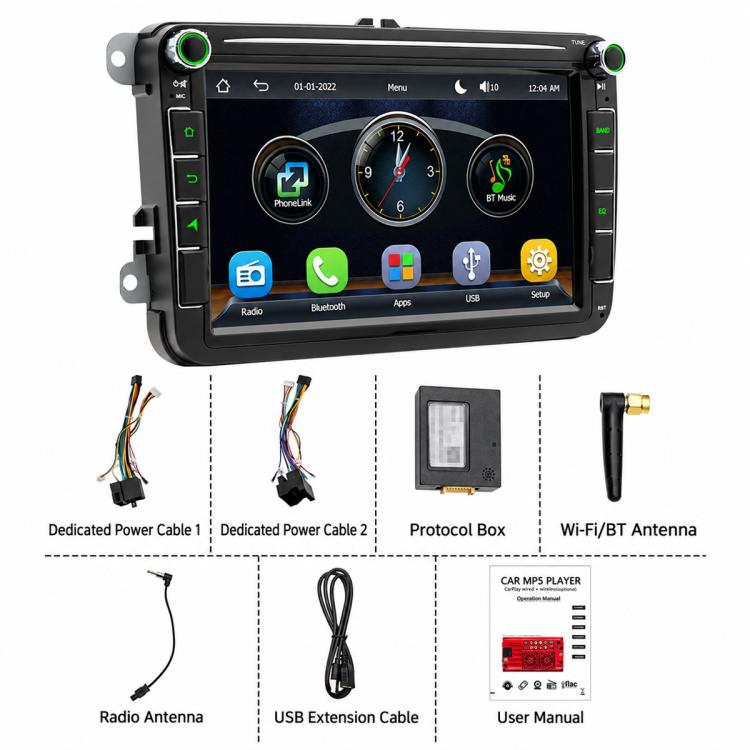 Car MP5 Player Phone Connectivity Bluetooth Reversing Camera for Volkswagen, F9080W 8 inch