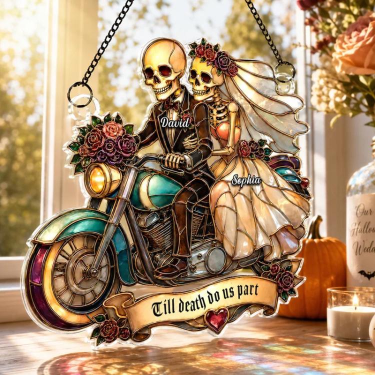 Acrylic Skeleton New lyweds Riding Motorcycle Wall Ornament, 10cm, 15cm, 20cm, 30cm