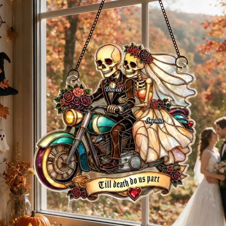 Acrylic Skeleton New lyweds Riding Motorcycle Wall Ornament, 10cm, 15cm, 20cm, 30cm