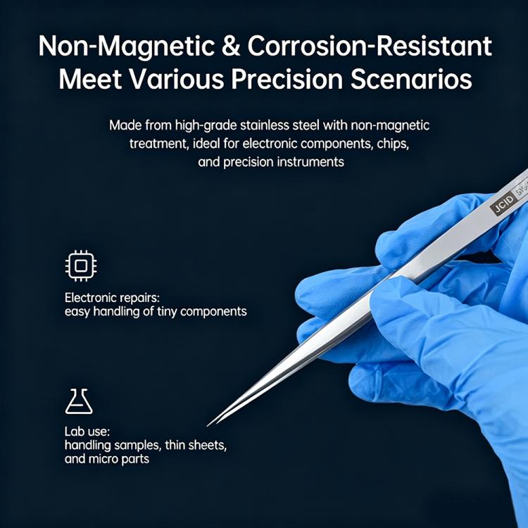 JCID SW Series Non-magnetic Stainless Steel Flying Wire Alloy Tweezers, SW-01 / 2D, SW-02 / 2D, SW-03 / 3D