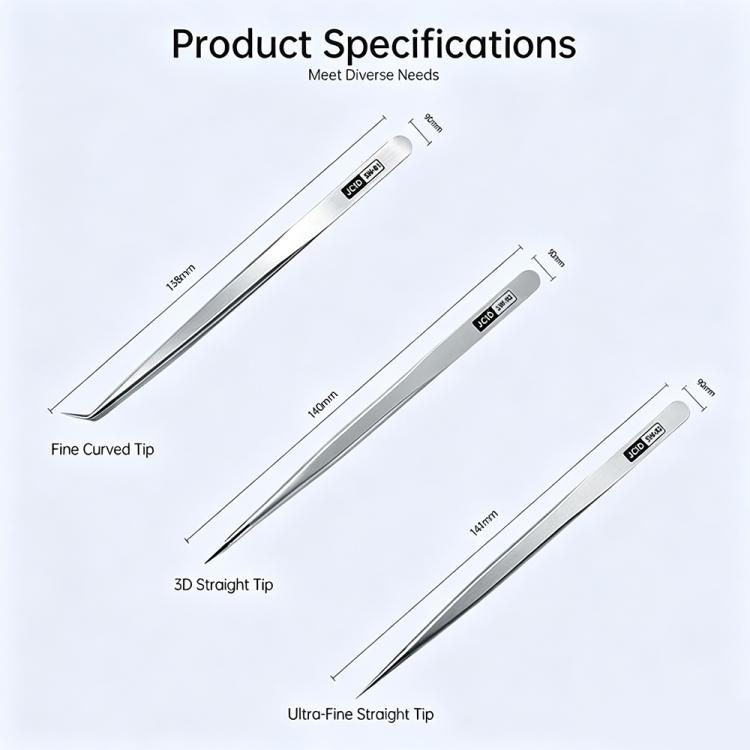 JCID SW Series Non-magnetic Stainless Steel Flying Wire Alloy Tweezers, SW-01 / 2D, SW-02 / 2D, SW-03 / 3D