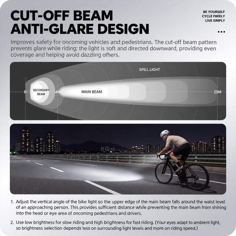 WEST BIKING Under Mount Carbon Fiber Bike Front Light Cycling Headlight
