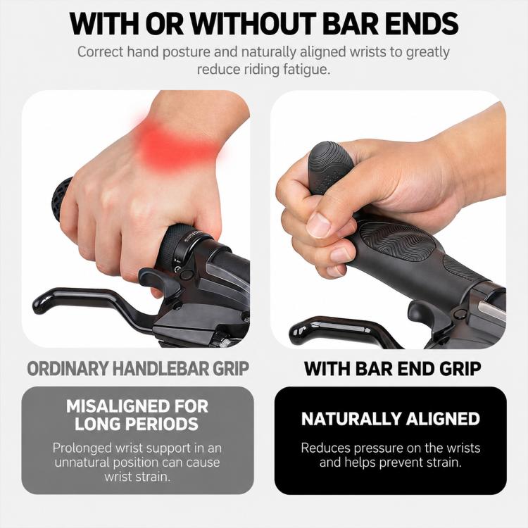 WEST BIKING 1 Pair Adjustable Non-Slip Mountain Bike Handlebar Grips with Bar Ends