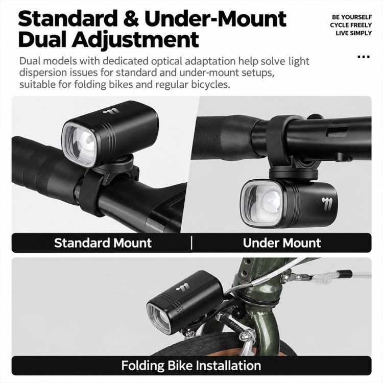 WEST BIKING 1300LM High Bright Mountain & Road Bikes Headlight for Night Riding, Under-Mount, Front-Mount