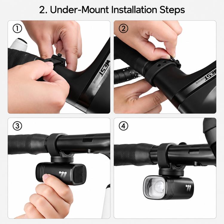 WEST BIKING 1300LM High Bright Mountain & Road Bikes Headlight for Night Riding, Under-Mount, Front-Mount