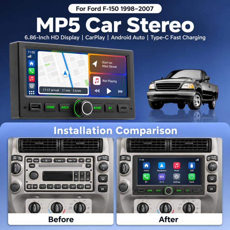 6.86 inch Car MP5 Player Wireless CarPlay/Android Auto Bluetooth HD Display for Ford F150 1998-2007, For Ford F150 1998-2007