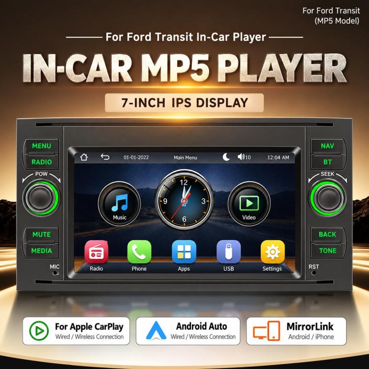 7 inch Car MP5 Player Wireless CarPlay/Android Auto Bluetooth HD Display for Ford Transit 2006–2011, For Ford Transit 2006–2011
