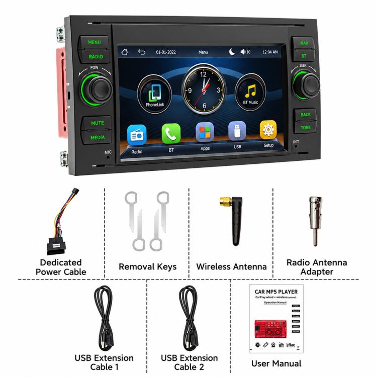 7 inch Car MP5 Player Wireless CarPlay/Android Auto Bluetooth HD Display for Ford Transit 2006–2011, For Ford Transit 2006–2011