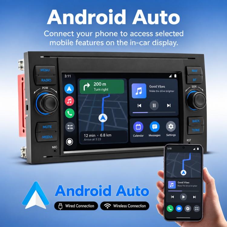 7 inch Car MP5 Player Wireless CarPlay/Android Auto Bluetooth HD Display for Ford Transit 2006–2011, For Ford Transit 2006–2011