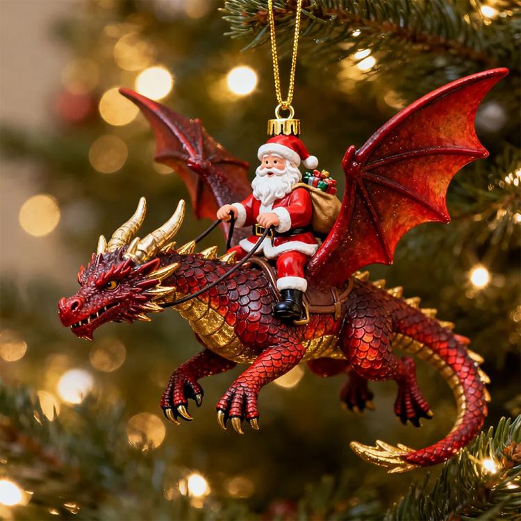 Santa Dragon Riders Ornament Collection, Red, Black, Blue, Green, Gold, White, 6 in 1 Color Mixed Set