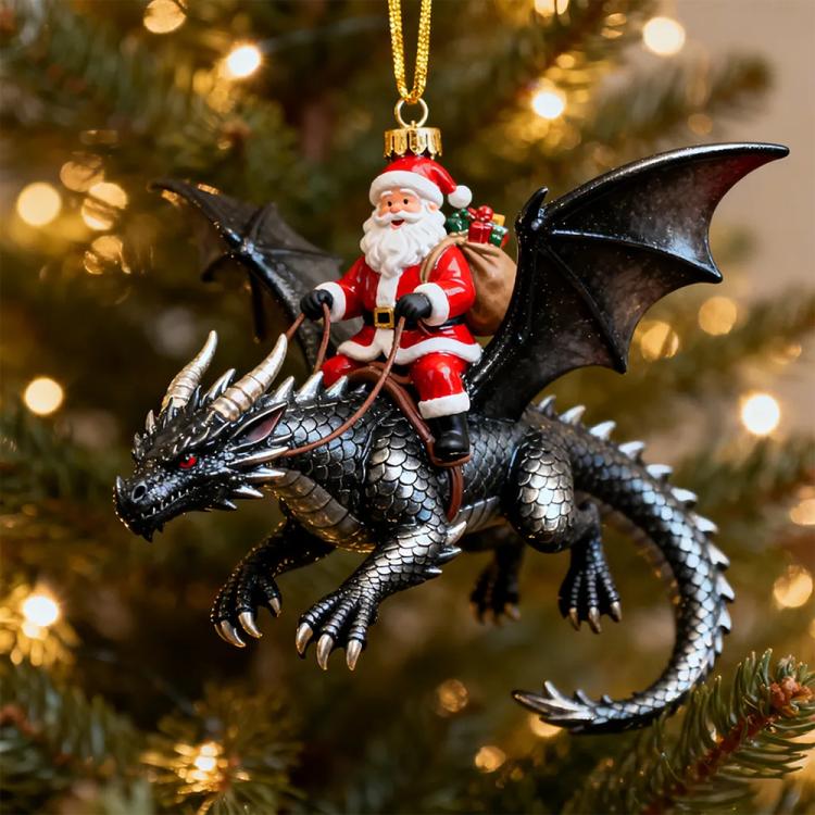 Santa Dragon Riders Ornament Collection, Red, Black, Blue, Green, Gold, White, 6 in 1 Color Mixed Set