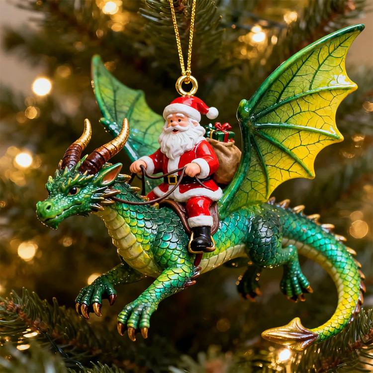 Santa Dragon Riders Ornament Collection, Red, Black, Blue, Green, Gold, White, 6 in 1 Color Mixed Set